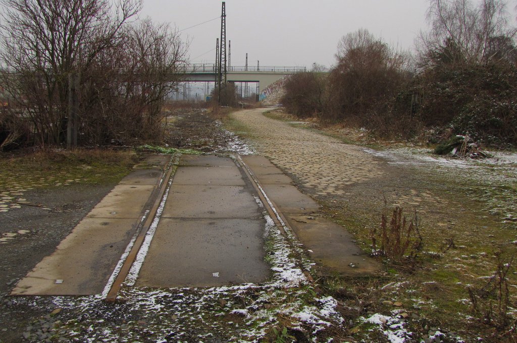 Der Rest vom ehemaligen Gterverladegleis im westlichen Teil der vom ehemaligen Gterbahnhof Naumburg (S); 19.02.2011