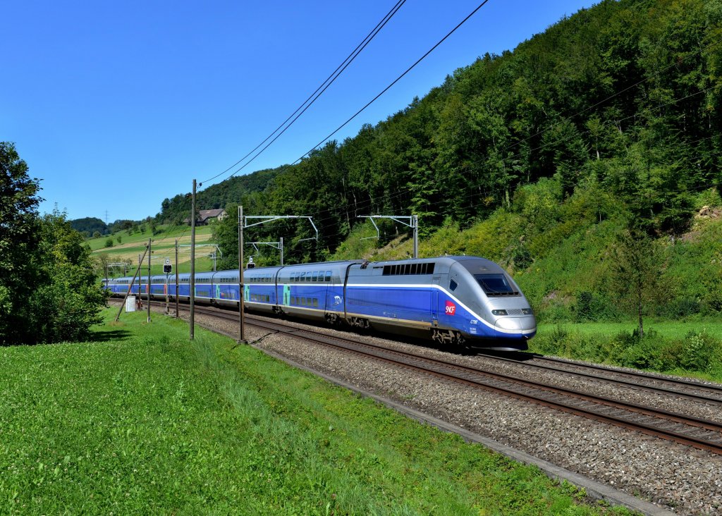 Der SNCF Duplex TGV 4709 nach Zrich am 27.08.2012 unterwegs bei Tecknau.