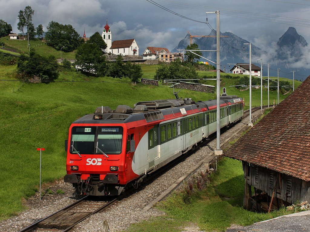 Der SOB NPZ 077 am 27.06.2009 unterwegs bei Steinerberg. 