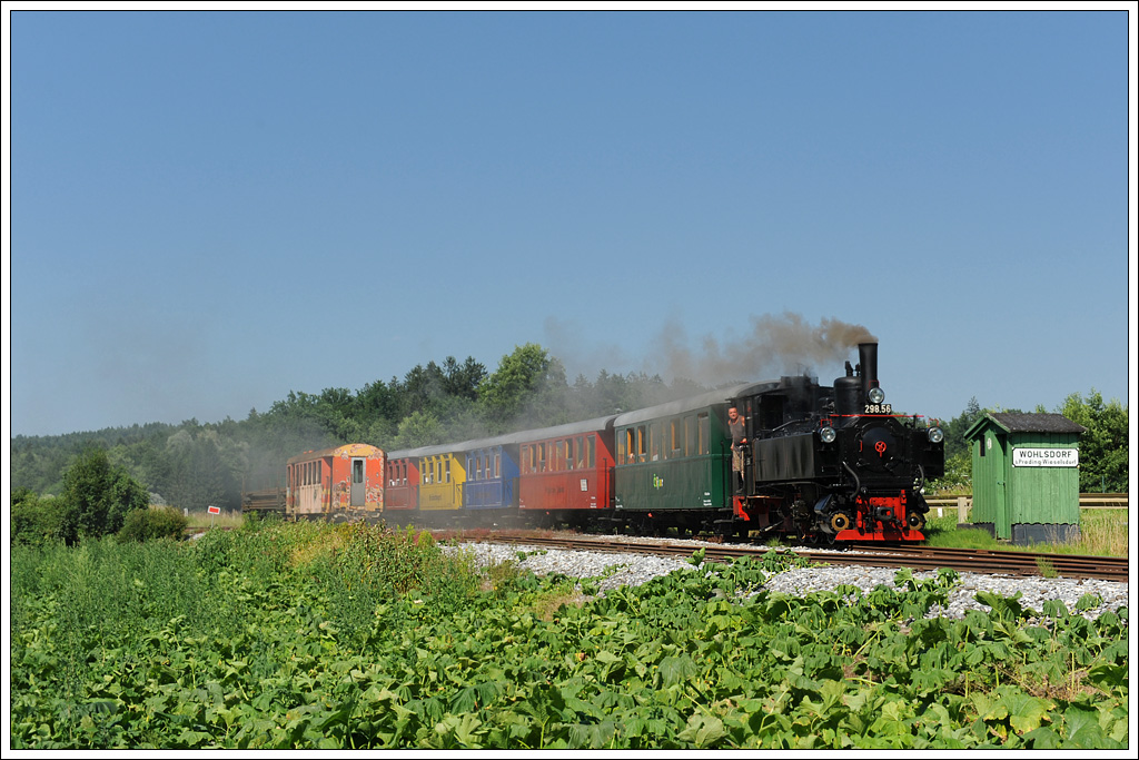 Der Stainzer Flascherlzug am 9.7.2011 kurz nach Preding in Wohlsdorf aufgenommen. Im Gegensatz zu meinem Bild vom Samstag den 3.9.2011 konnte man den hlkrbis zu diesem Zeitpunkt noch als Speisekrbis verwenden.
