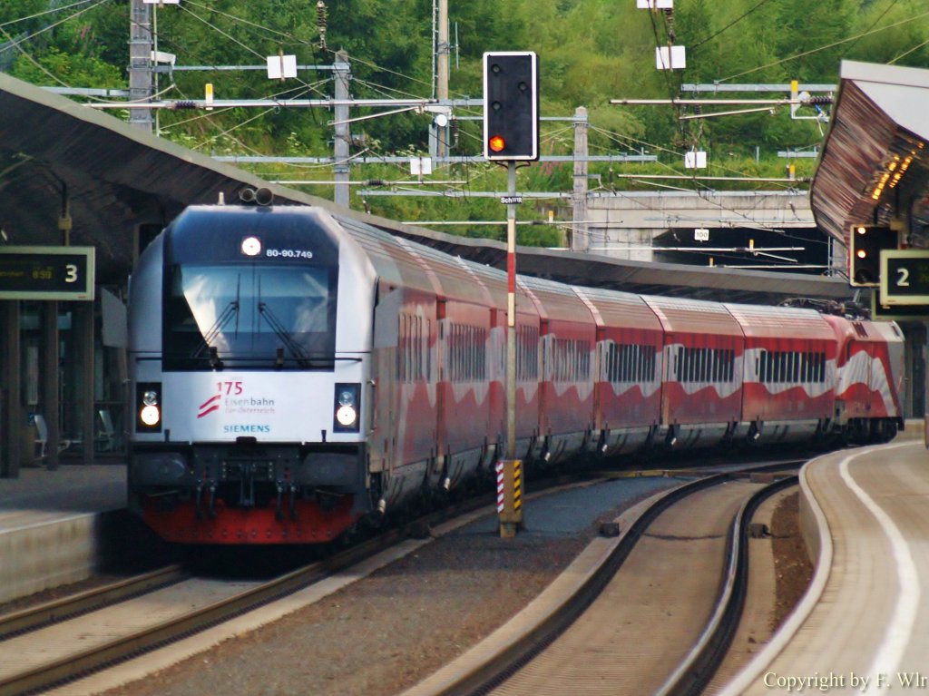 Der Steuerwagen 80-90.749, des BB-Werberailjets fr  175 Jahre Eisenbahn in sterreich  am 31.07.12 in St. Anton am Arlberg.