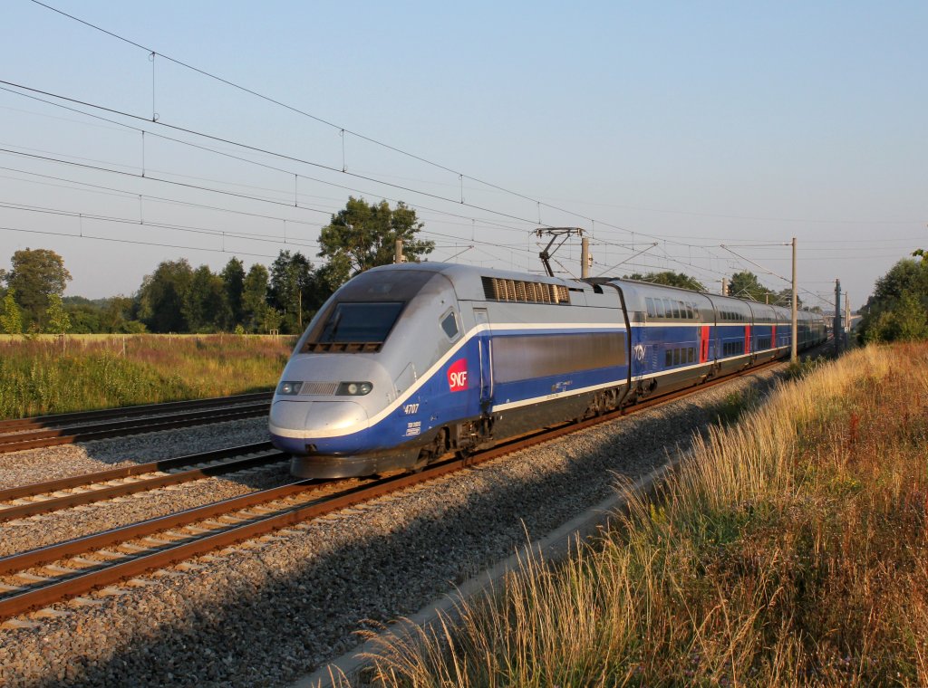 Der TGV 4707 nach Paris am 20.07.2013 unterwegs bei Hrbach.