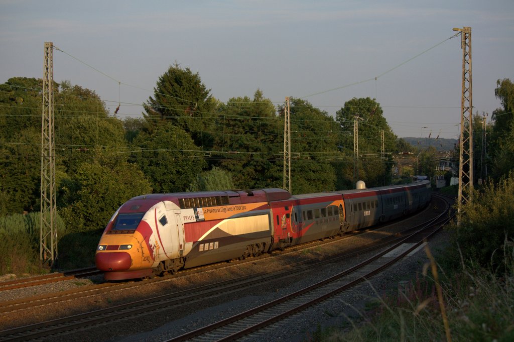Der Tour de France Thalys 4343 am 04.09.2012 in Eschweiler Hbf.