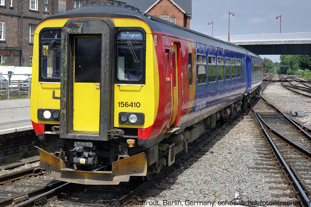 Derby, East Midlands Trains (EMT) Class 156 DMU 156410 aus Matlock nach Nottingham einfahrend, 2013,06,19