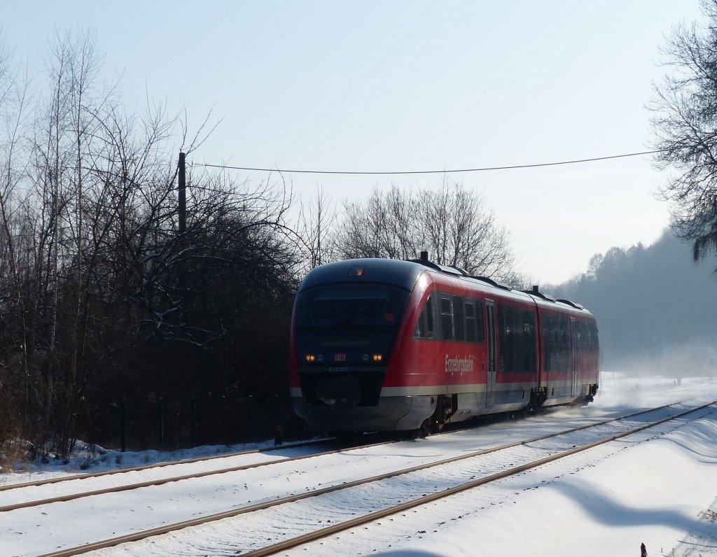 Desiro der Erzgebirgsbahn 642 058 von Johanngeorgenstadt nach Zwickau zwischen Wilkau-Halau und Cainsdorf.26.01.2013.