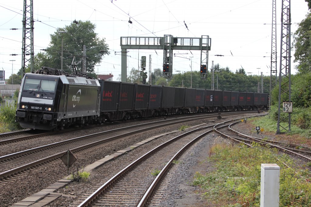DGS43303 die BlackBox, von Dusiburg nach Walbrzych mit 185 587 am Donnerstag Nachmittag den 06.09.2012 durch den Gbf Paderborn. Ein sehr unzuverlssiger Zug der auch gerne mal mit bis zu 10 Stunden Versptung unterwegs ist, hier mit gut 6,5 Std Versptung.