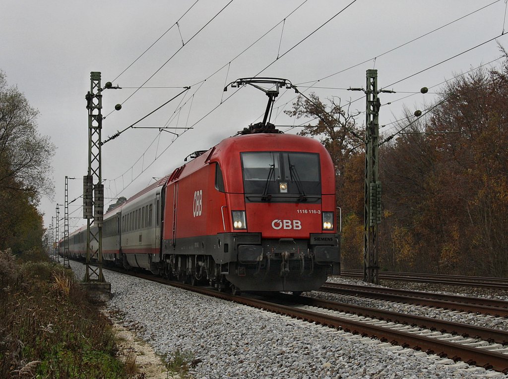 Die 1116 116 am 31.10.2009 mit einem EC unterwegs bei Haar (M�nchen).