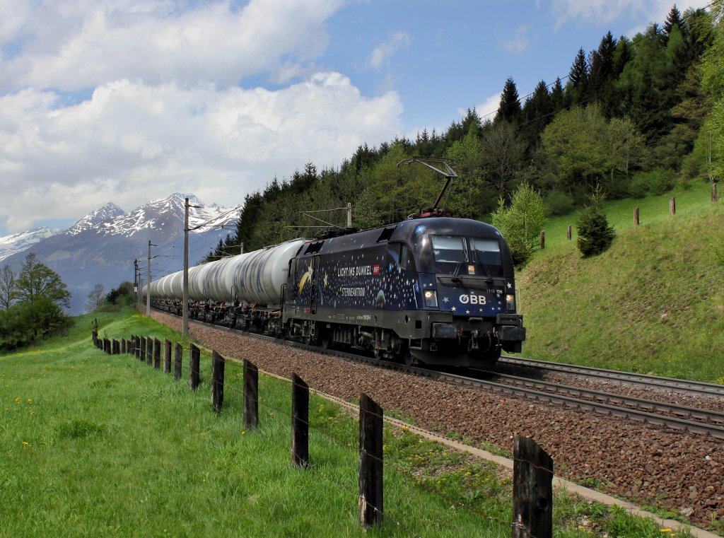 Die 1116 126 mit einem Kesselzug am 04.05.2013 unterwegs bei Penk.