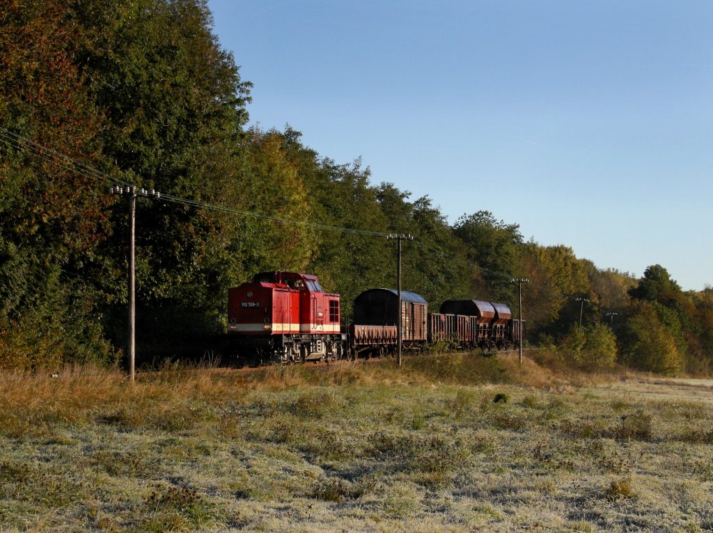 Die 112 708 am 16.10.2011 mit einem Fotogterzug unterwegs bei Georgenthal.