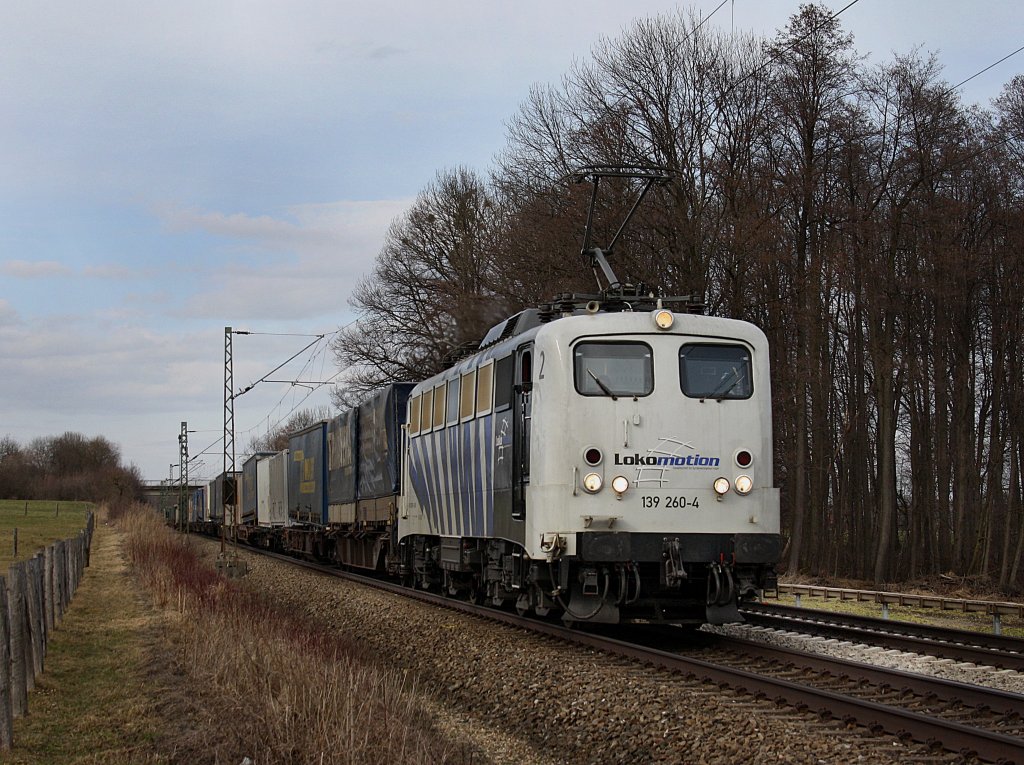 Die 139 260 mit einem KLV-Zug am 20.03.2010 unterwegs beim B Vogel.
