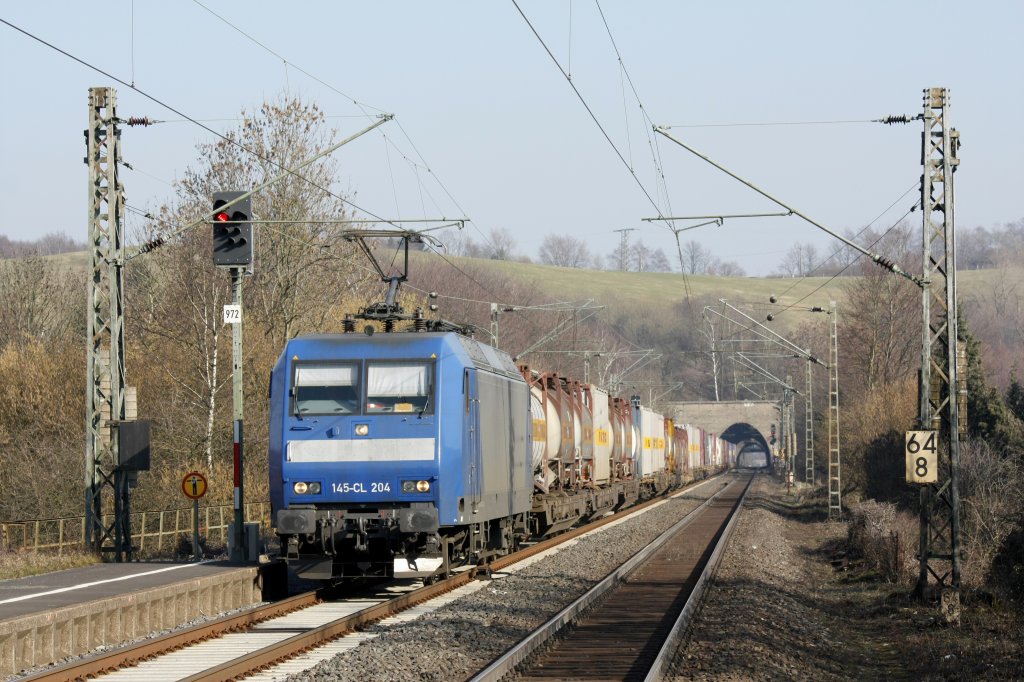 Die 145-CL 204 fuhr am 22.02.2011 durch Eilendorf.
