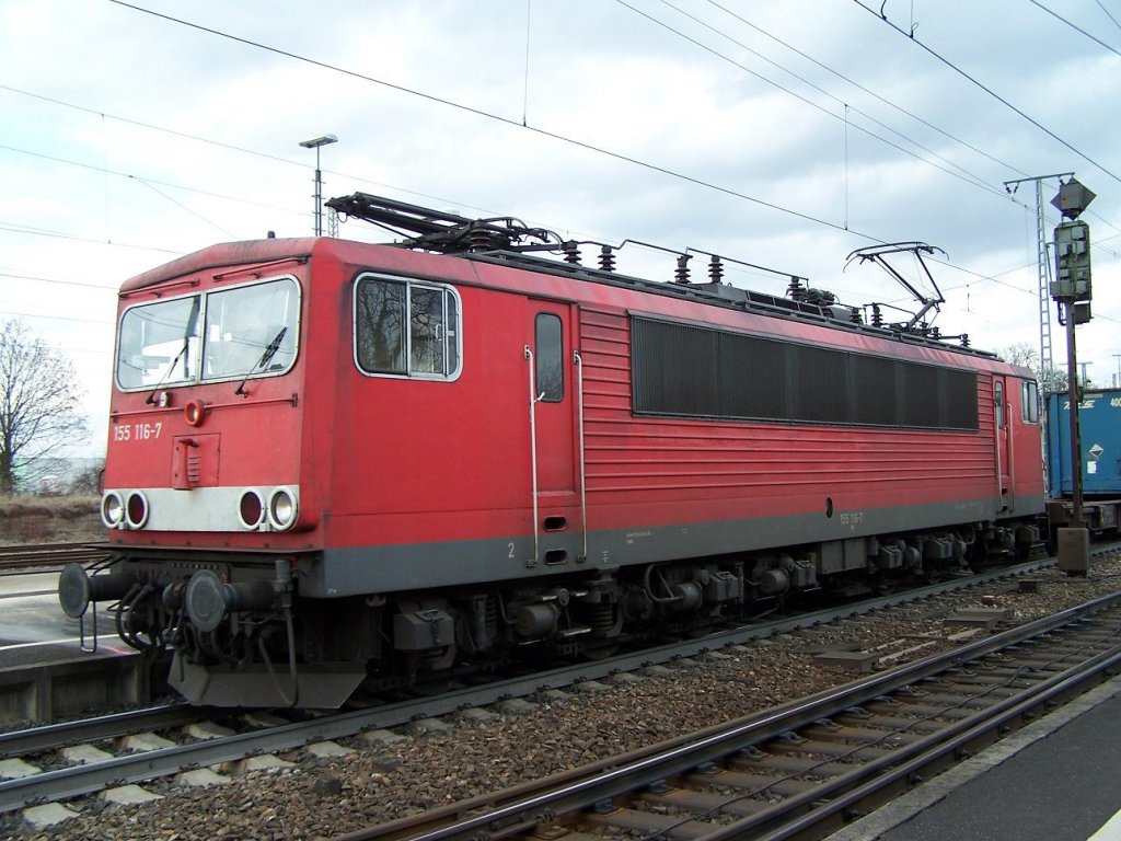 Die 155 116 in Mllheim (Baden) am 26/02/08.