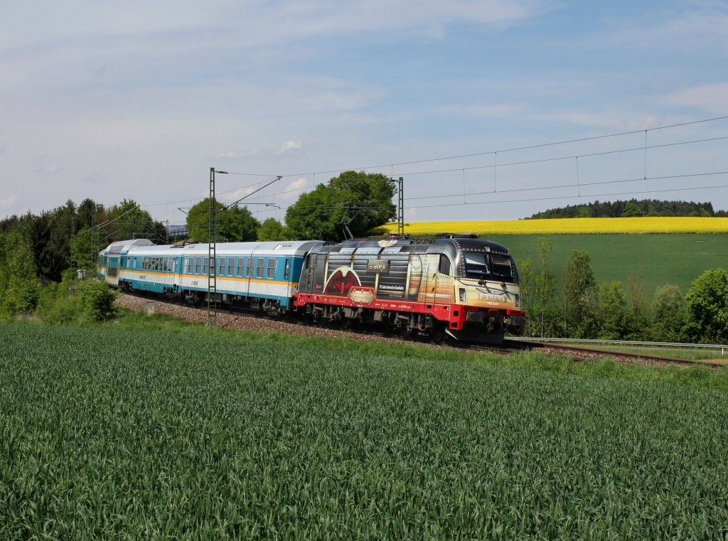 Die 183 001 mit einem ALEX nach Mnchen am 15.05.2013 unterwegs bei Steinrain.
