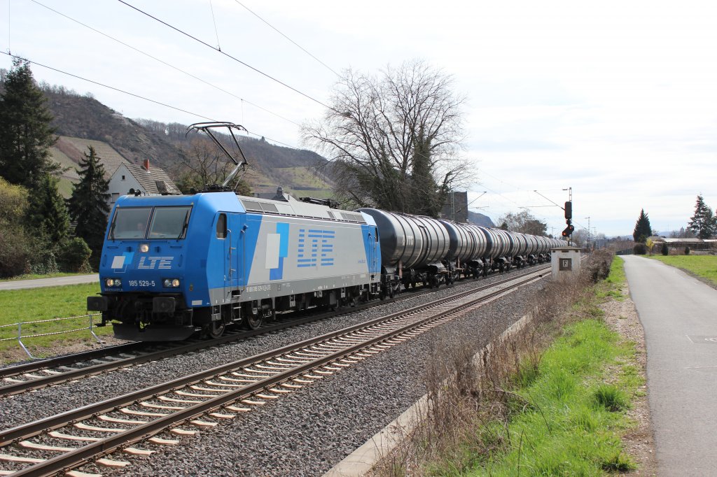 Die 185 529-5 LTE hier bei Leutesdorf am 14.04.2013