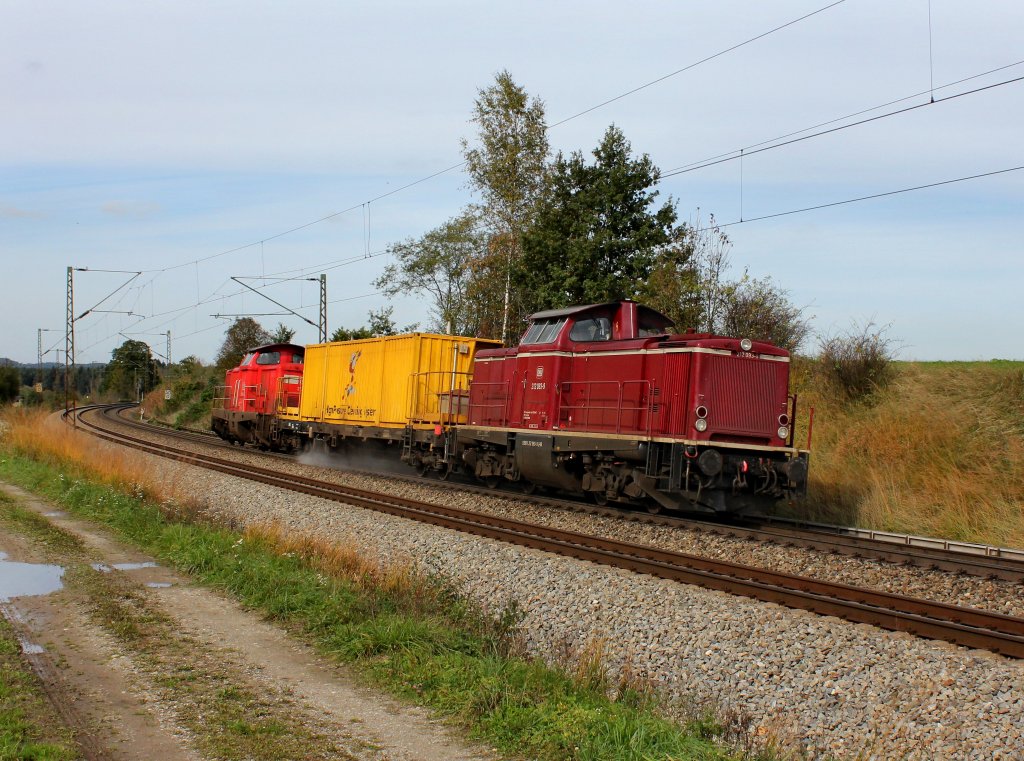 Die 212 093 und die 212 094 mit dem Schienenputzzug am 13.10.2012 unterwegs bei Ostermnchen.