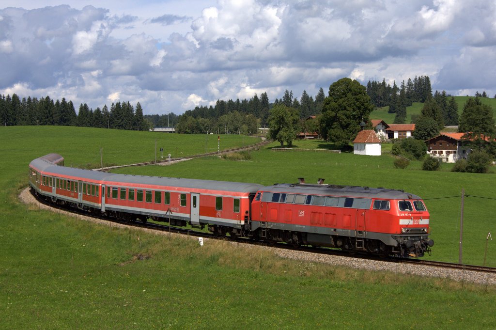 Die 218 467-9 am 07.08.2012 in Weizern-Hopferau.