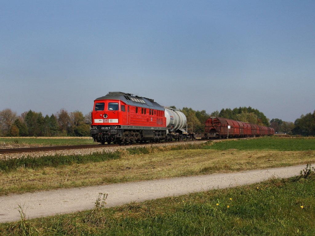 Die 232 262 am 12.10.2010 mit einem G�terzug unterwegs bei Heiligenstatt.
