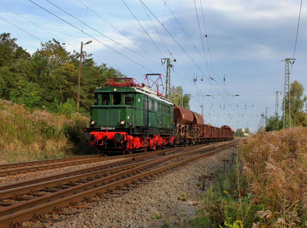 Die 244 044 mit einem Fotogterzug am 06.10.2012 unterwegs bei Regis-Breitingen.