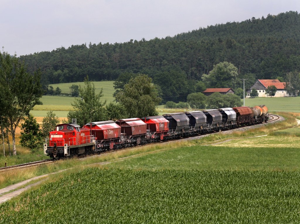 Die 294 762 am 26.06.2009 mit einem Gterzug unterwegs bei Godlricht.