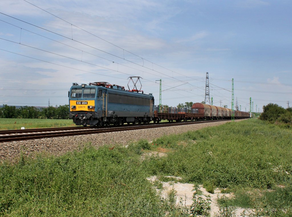 Die 630 004 mit einem Stahlzug am 09.06.2012 unterwegs bei Erdőht.