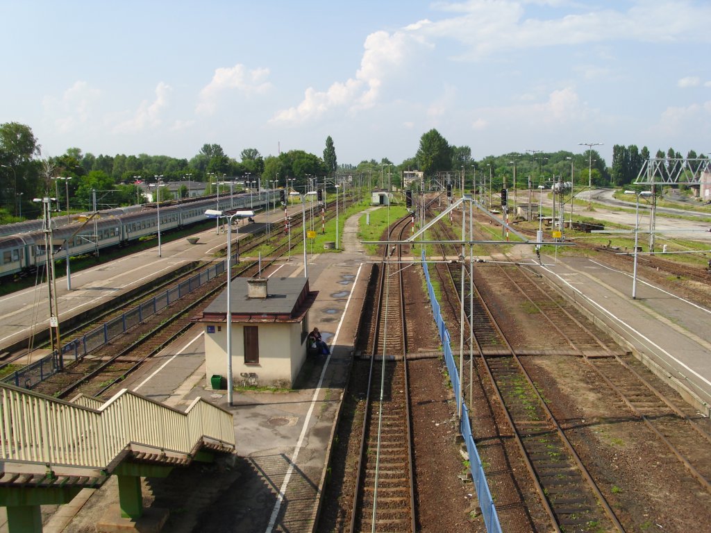 Die Bahnanlage am Hbf in Bielsko Biała richtung Katowice.