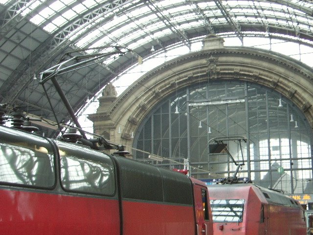 Die beiden Stromabnehmer der BR 181 und der BR 101 in Frankfurt Hbf am 22.01.10