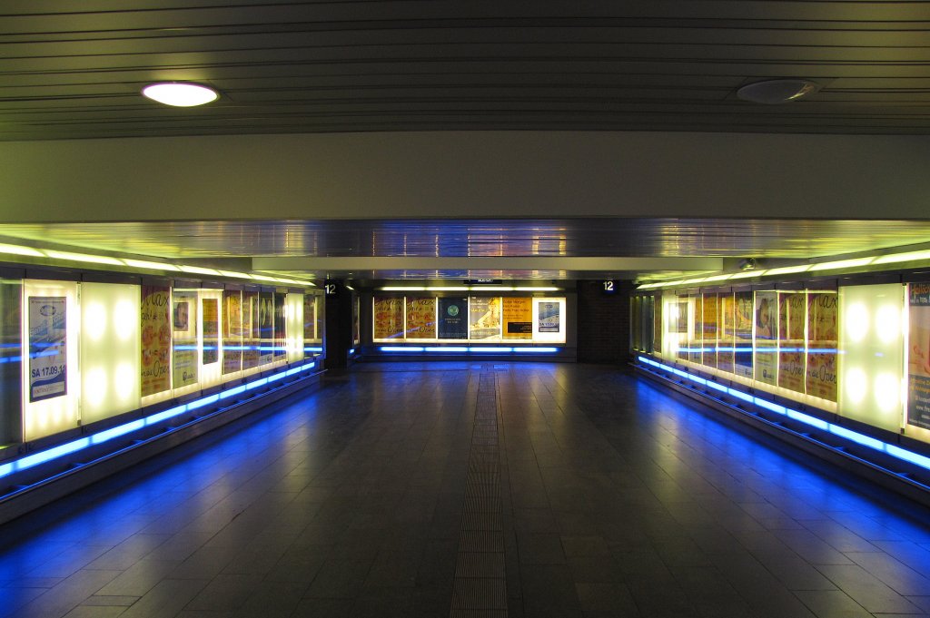 Die beleuchtete Unterfhrung in Halle (S) Hbf; 09.08.2011