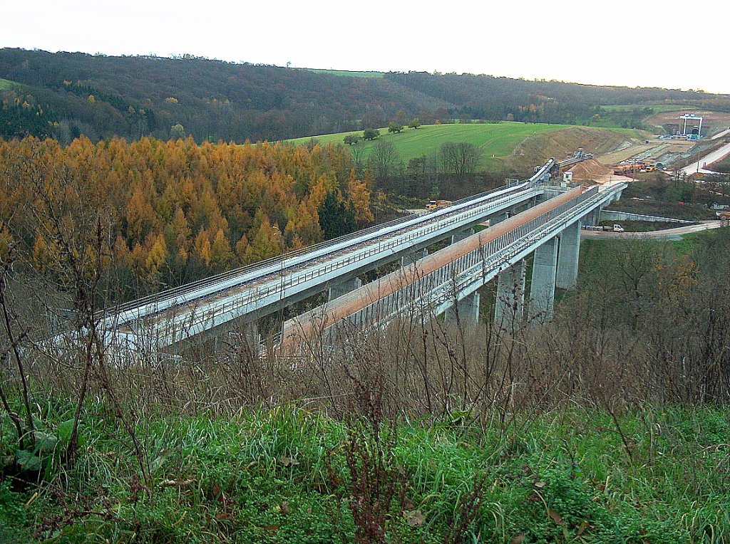Die bereits fertiggestellte Saubachtalbrcke der zuknftigen ICE-Strecke Erfurt - Leipzig/Halle; 15.11.2009 