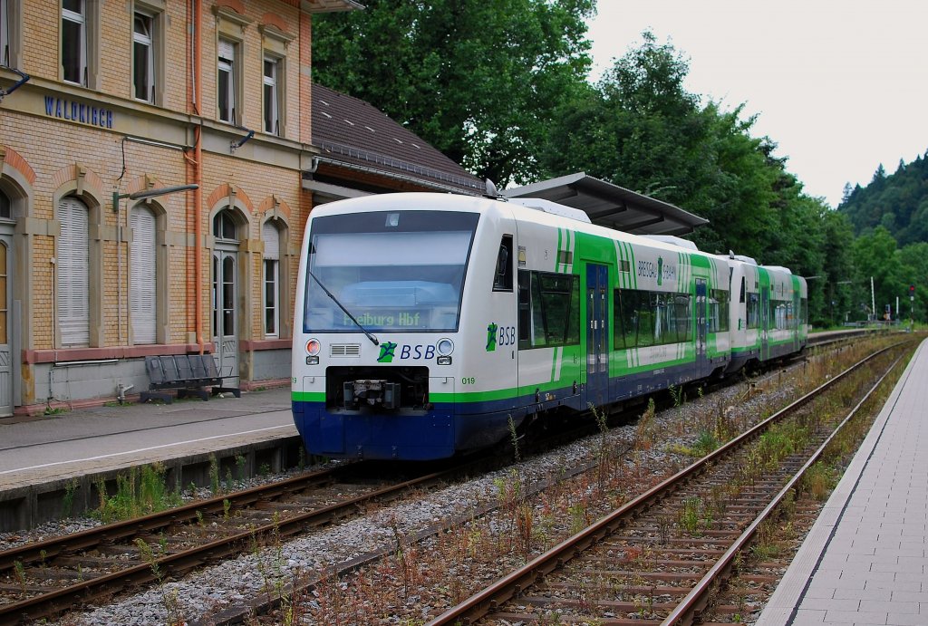 Die BR 650 019 mit Breisgau S Bahn nach Freiburg Hbf, hier beim ausfahrt von Waldkirch am 26. 07 2010.
