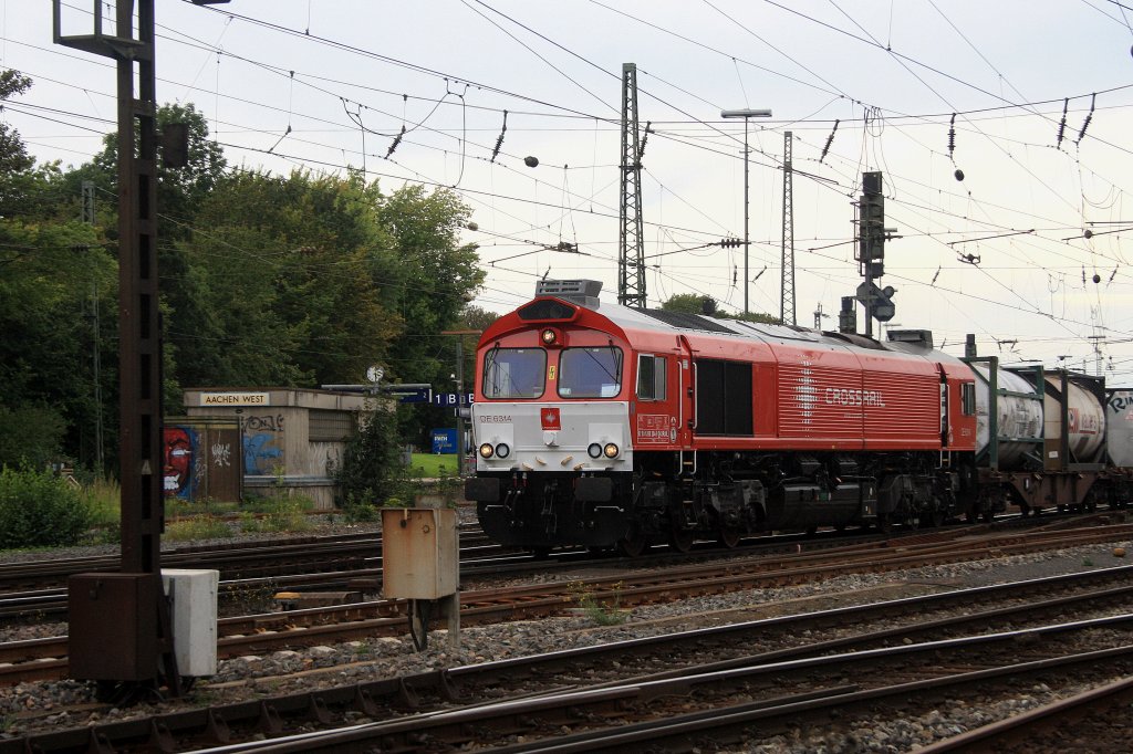 Die Class 66 DE6314  Hanna  von Crossrail fhrt mit einem Containerzug von Aachen-West nach Belgien bei Wolken.
10.9.2011