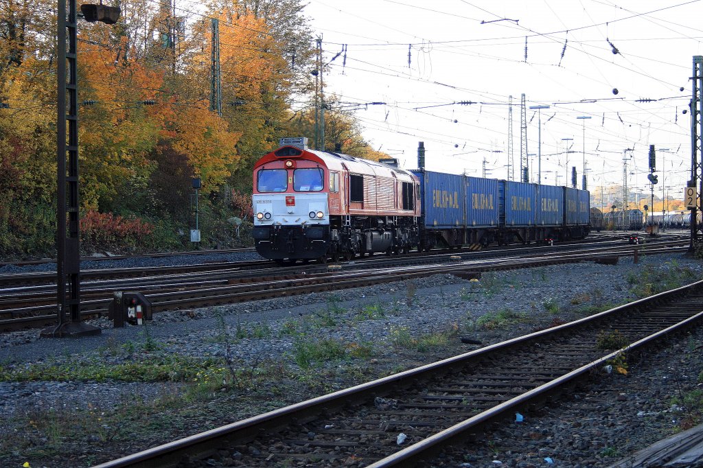 Die Class 66 DE6314  Hanna  von Crossrail f�hrt mit einem Bulkhaul-Ganzzug von Aachen-West nach Zeebrugge-Ramskapelle(B).
29.10.2011