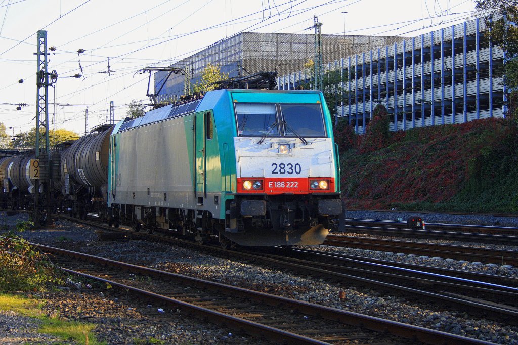Die Cobra 2830 kommt mit einem gemischten Gterzug  aus Kln-Gremberg nach Antwerpen-Noord und fhrt in Aachen-West ein bei Sonne.
16.10.2011