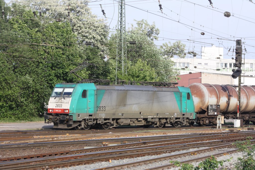 Die Cobra 2833 kommt mit einem gemischten G�terzug aus K�ln-Gremberg nach Antwerpen-Noord und f�hrt in Aachen-West ein bei Sonne.
11.5.2011