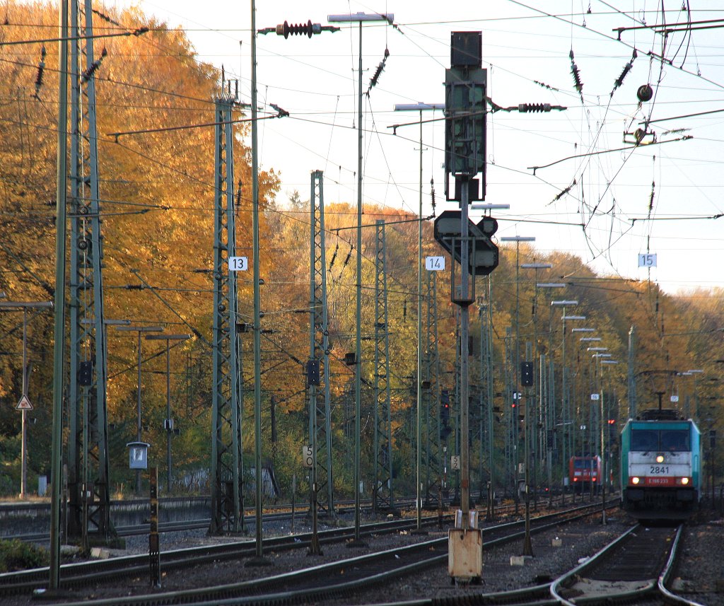 Die Cobra 2841 steht in Aachen-West mit einem Containerzug und wartet auf die Abfahrt nach Antwerpen-Combinant(B). Herrliches Novemberwetter am 11.11.2012.