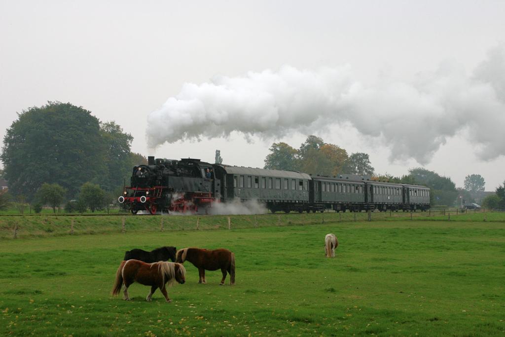 Die ehemalige DB Personenzug Lokomotive 64415 ist am 14.10.2006 in Beekbergen
mit einem Museumszug nach Apeldoorn unterwegs. Noch schner wre es damals
gewesen, wenn anstatt des leichten Regen die Sonne geschienen htte.
Aber alles kann man eben manchmal nicht haben.