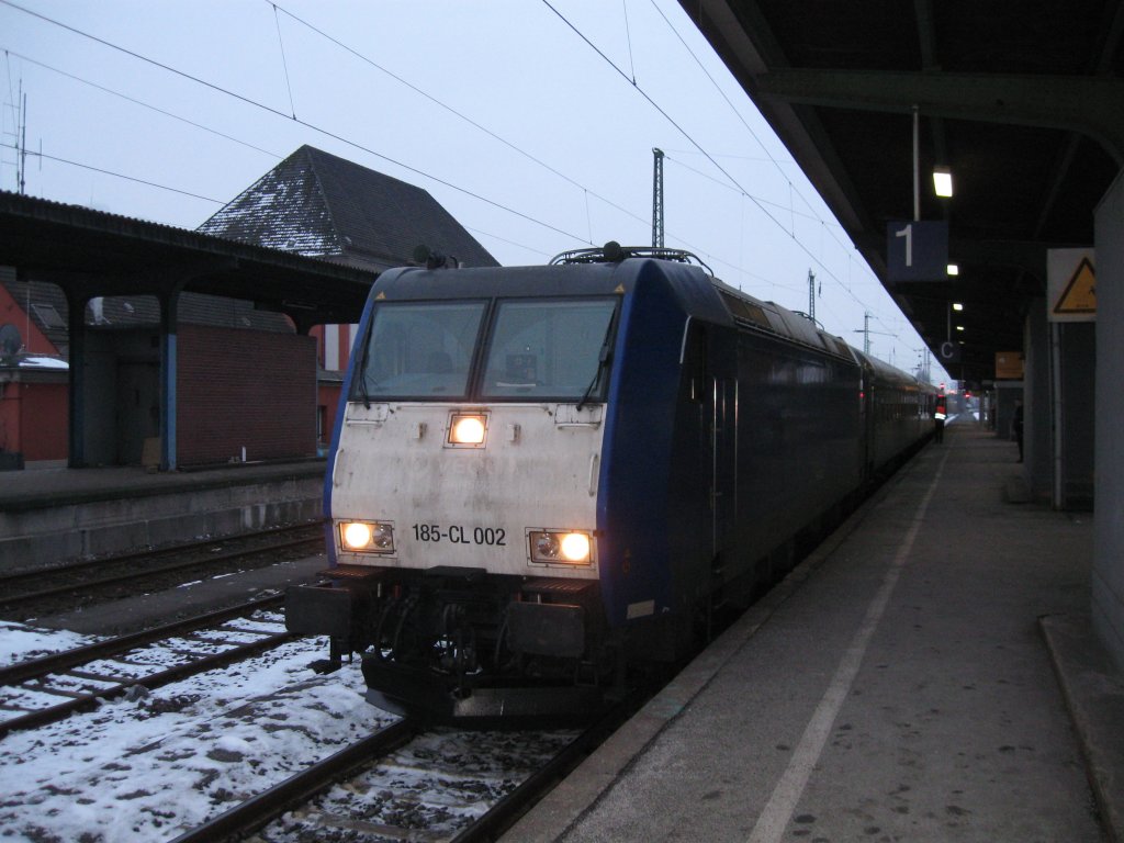 Die Eurobahnaushilfe durch eine BR 185-CL002
(ehem. Veolia Cargo)am 17.02.2010 in Hamm(Westf).