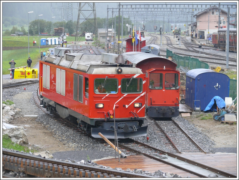 Die HGm 4/4 61 der MGB wird offensichtlich von der DFB verwendet. (15.08.2010)