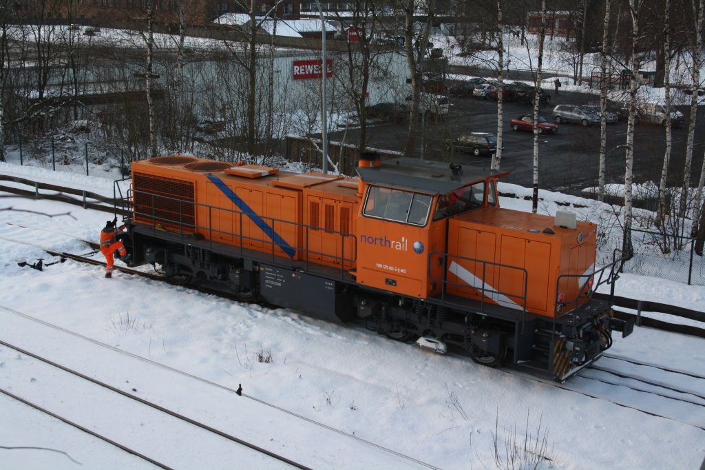Die Kreisbahn Siegen-Wittgenstein mit der Northrail Leihlok am 05.01.2011 in Herdorf. Die Lok ist eine eine Vossloh (MaK) G 1206.