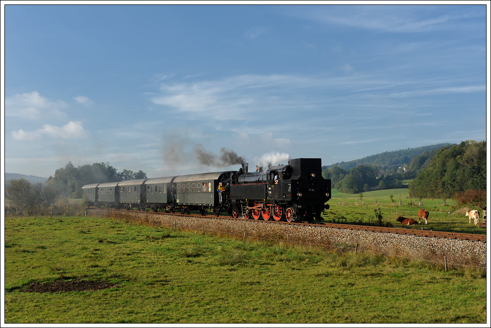Die letzte Fahrt am 3.10.2010 bestritt 77.28. Hier ist sie auf der Fahrt von Ampflwang nach Timelkam zu sehen.