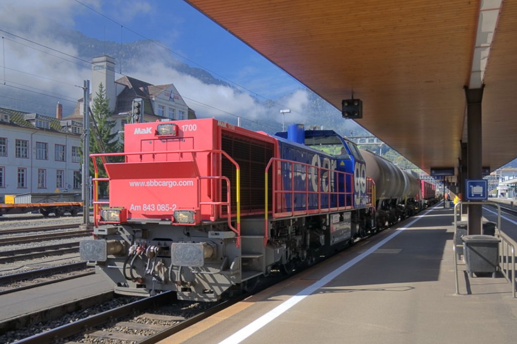 Die MaK Diesellok ist mit Rangeieraufgaben beschftigt. Bahnhof Arth-Goldau 6.10.2010