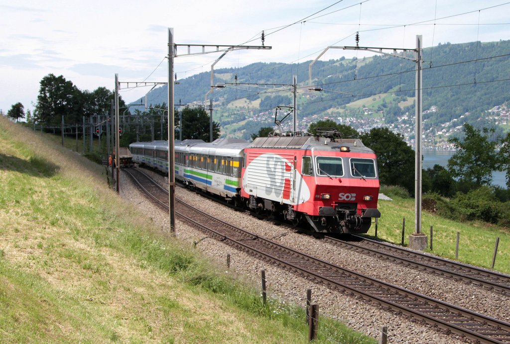 Die Re 446 018 mit dem Voralpen Express bei Immensee am 13.06.2013