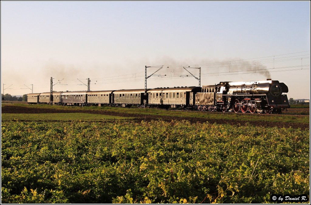 Die Rckfahrt des Sonderzuges mit 01 533 wurde Streiflichtig in Mangolding festgehalten. Gru an Frank der in meinem Gebiet wilderte. (03.09.2011)