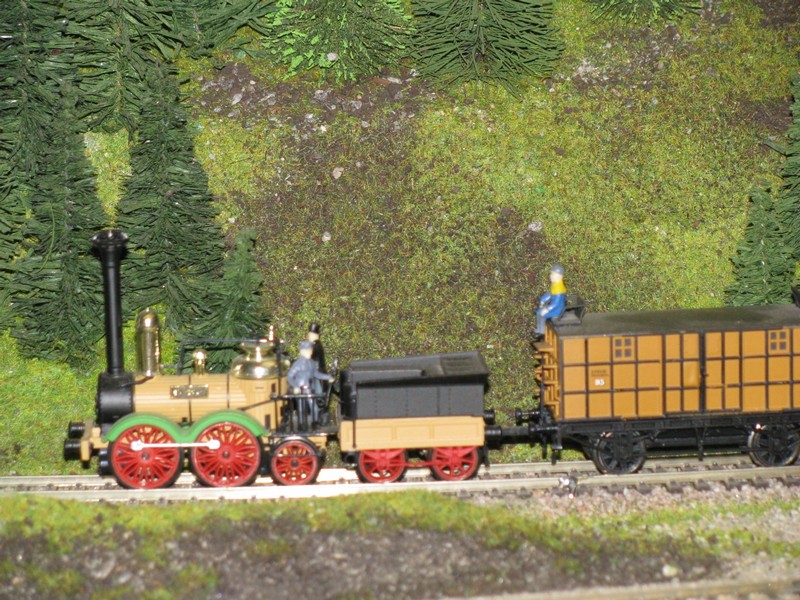 Die  SAXONIA  mit Personenwagen am Haken auf der Modellbahn-Anlage in Hohenfichte 06.06.2010