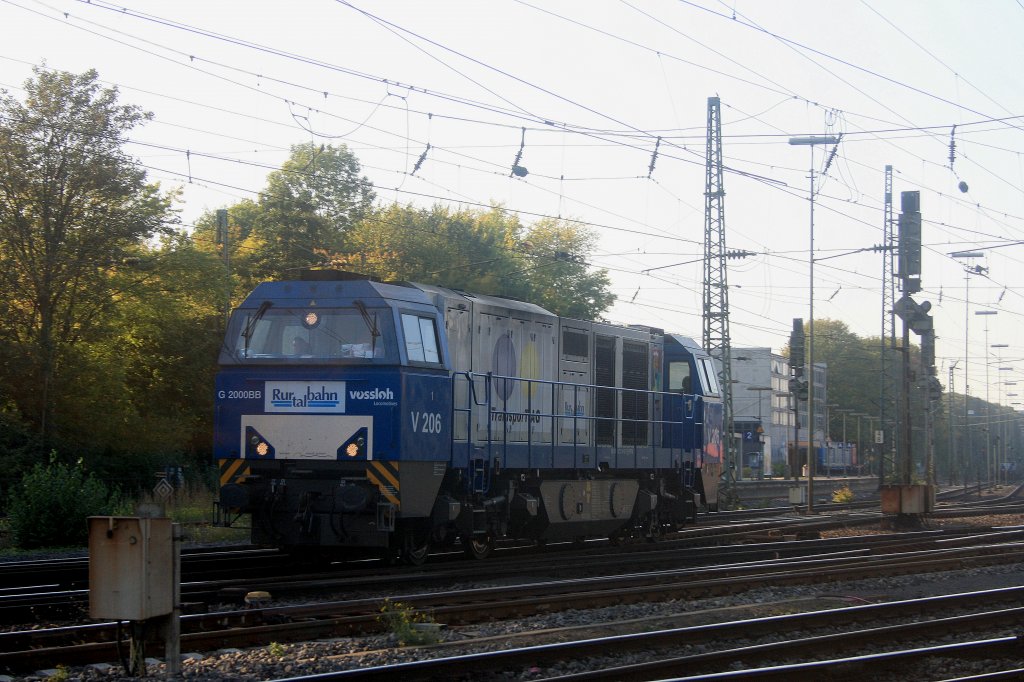 Die V206 von der Rurtalbahn fhrt als Lokzug von Aachen-West in Richtung Montzen/Belgien bei Sommerwetter.
3.10.2011