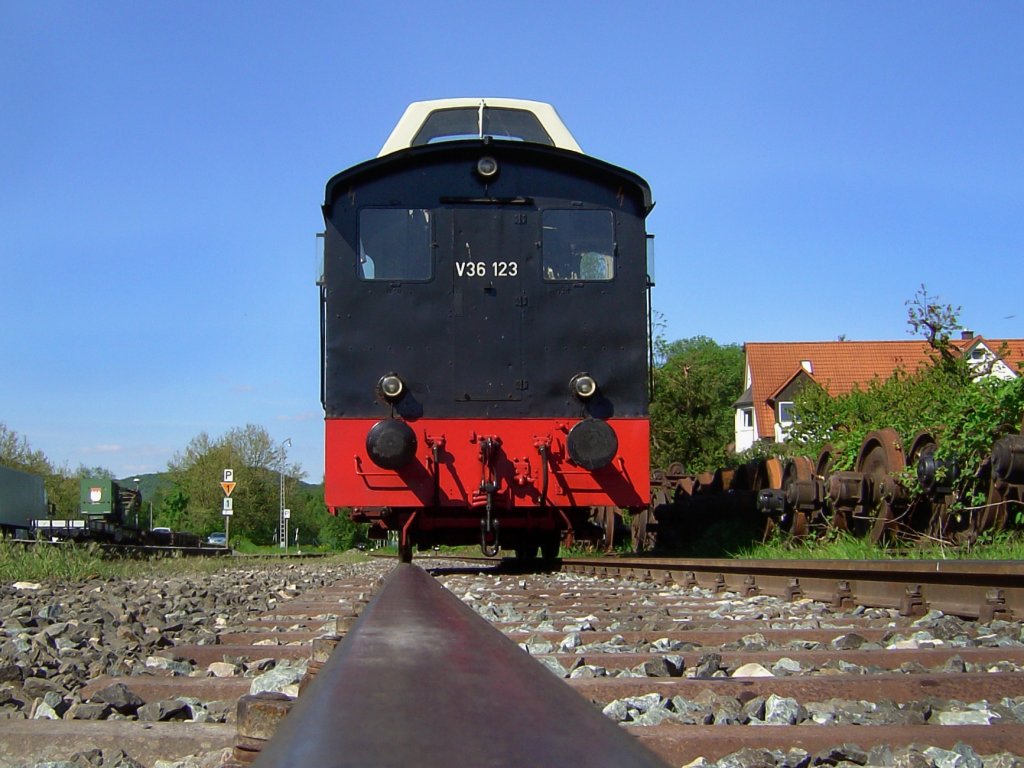 Die V36 123 am 11.05.2008 ausgestellt in Ebermannstadt. 