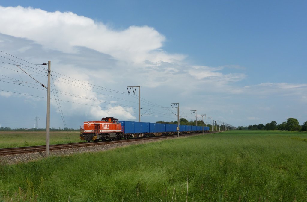 Die WLE 53 fuhr am 22.06.2012 mit der Blauen Wand nach Emden, hier bei Petkum.