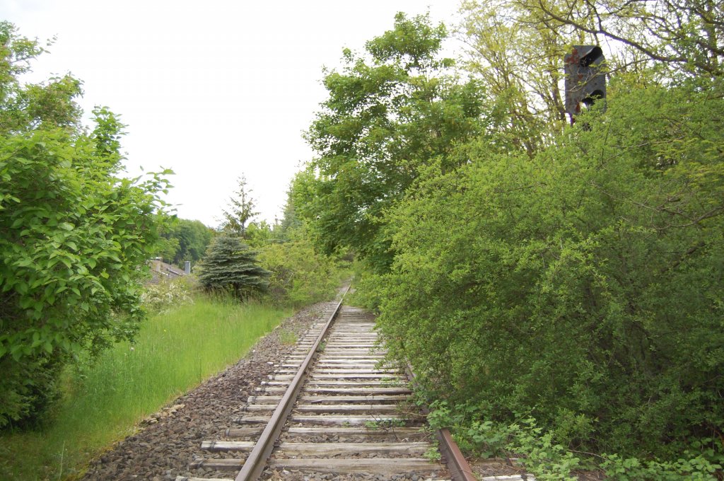 Die w�rttembergische Schwarzwaldbahn am 30. Mai 2013 zwischen Ostelsheim und Althengstett. Dort steht noch ein altes Signal. Etwas versteckt hinter einem Geb�sch.