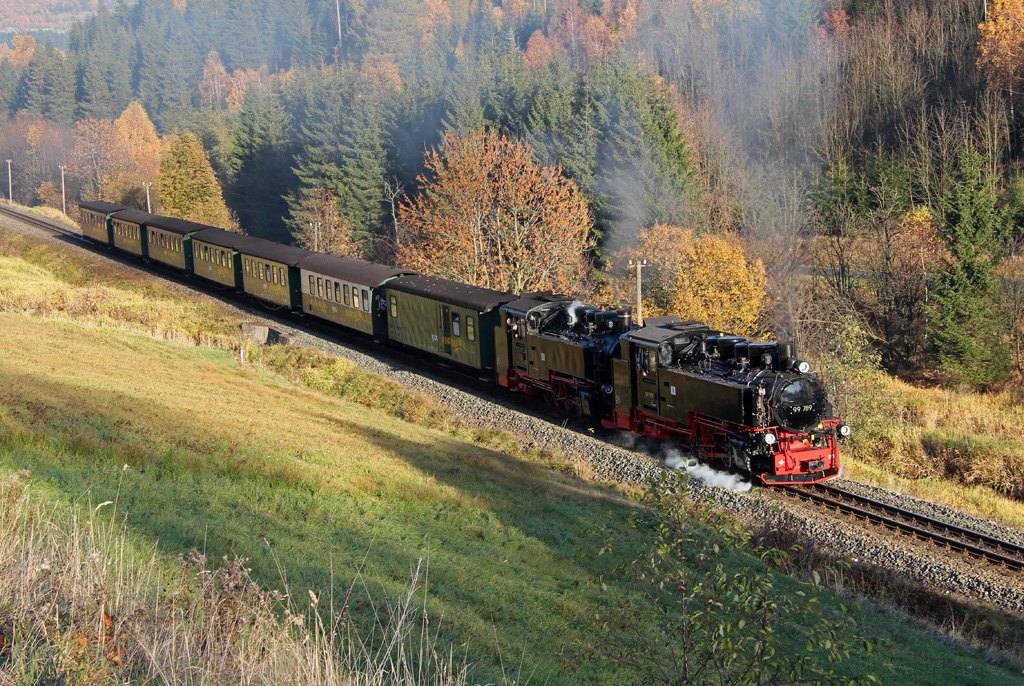 Diese Aufnahme entstand hinter Hammerunterwiesenthal wo die Bahn parallel zur tschechischen Grenze verluft, 23.10.2012.