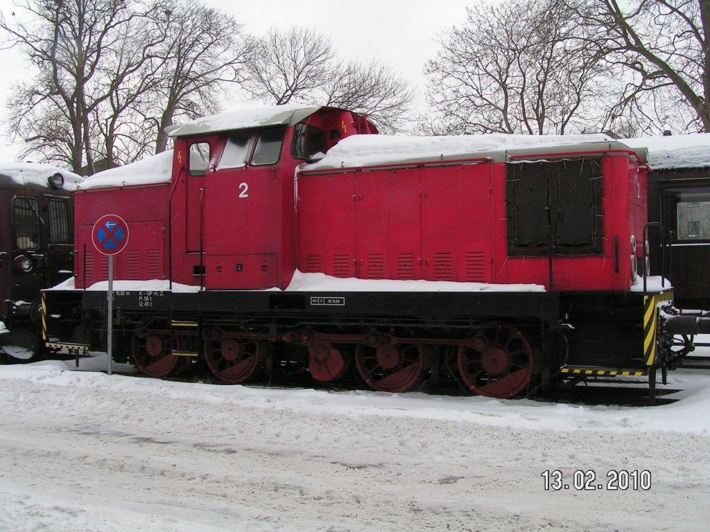 Diesellok 2 der Angelner Dampfeisenbahn am 13.02.2010 in Kappeln.