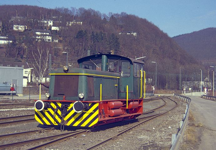 Diesellok der MEG in Plettenberg, 11.04.1990